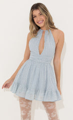 Chiffon Ruffle Dress in Blue