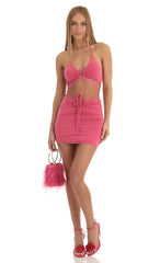 Two Piece Skirt Set in Dark Pink