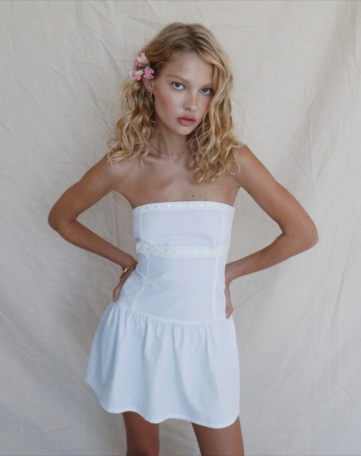 Faelyn Bandeau Mini Dress In Poplin White