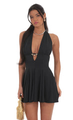 Plunge Rose Clip Dress in Black