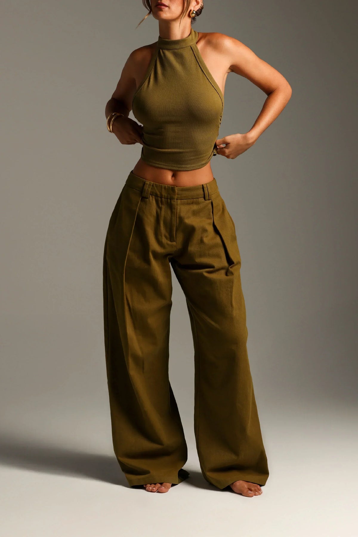 Sheveta The Meridian Wide-Leg Trousers - Olive Oil