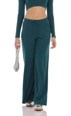 Soft Ribbed Straight Pants in Teal