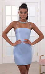 Satin Lace-up Dress in Blue