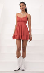 Chiffon Ruffled Dress in Rust