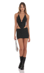 Rhinestone Draped Two Piece Set in Black