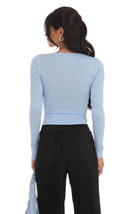 Scoop Neck Long Sleeve Top in Sky Blue