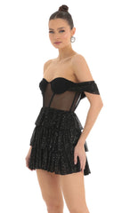 Sequin Corset Dress in Black