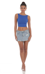 Embroidered Open Back Top in Blue