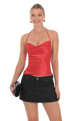Satin Cowl Neck Top in Red