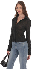 Sheer Mesh Button-Up Top in Black