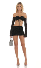 Mesh Rhinestone Two Piece Set in Black