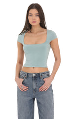 Short Sleeve Crop Top in Seaglass Blue