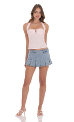 Ruffle Denim Skort in Washed Blue