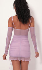 Polka Dot Mesh Cutout Dress in Lilac