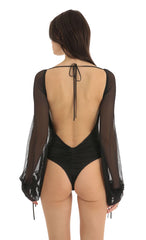 Mesh Long Sleeve Bodysuit in Black
