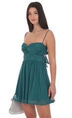 Shimmer Front Twist A-line Dress in Teal