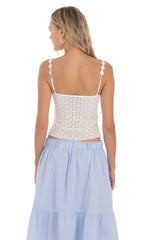 Floral Strap Eyelet Top in White