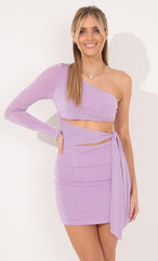 One Sleeve Tie Dress in Lavender