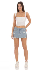 Double Pink Bows Top in White
