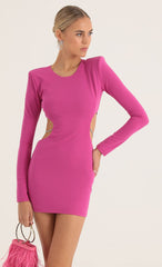 Crepe Shoulder Pad Cutout Dress in Pink