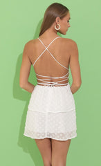 Chiffon Lace Up Dress in White
