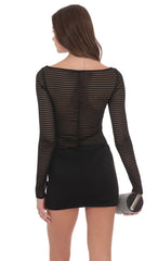 Sheer Striped Cutout Dress in Black