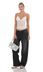 Rhinestone Mesh Halter Top in White