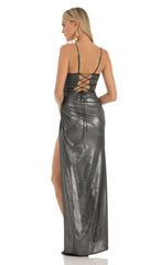 Metallic Maxi Dress in Silver