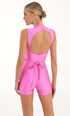 Rhinestone Cutout Romper in Pink