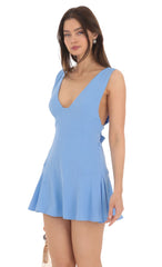 V-Neck Fit and Flare Dress in Blue