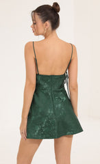 Floral Jacquard A-Line Dress in Green