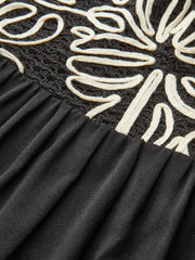 Embroidered Midi Dress With Tie-Up Straps