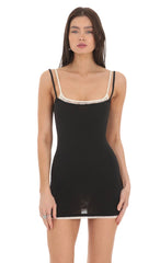 Double Strap Lace Bodycon Dress in Black