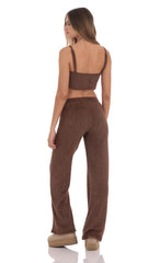 Fuzzy Straight Pants in Brown