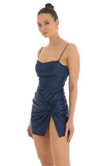Draped Hip Twist Dress in Navy