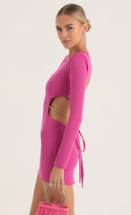 Crepe Shoulder Pad Cutout Dress in Pink