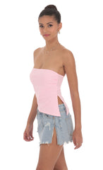 Strapless Side Slit Top in Pink