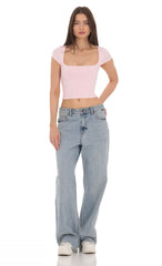 Short Sleeve Crop Top in Baby Pink