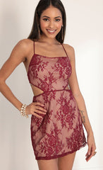 Tara Floral Lace Cutout Dress in Merlot