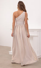 One Shoulder Pleated Dress in Gold
