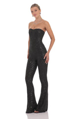 Sequin Strapless Corset Jumpsuit in Black
