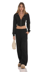 Cropped Pointed Hoodie in Black