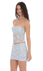 Floral Lace Bodycon Two Piece Set in Blue