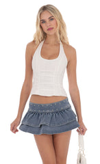 Studded Ruffle Denim Skort in Blue