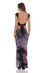 Mesh Floral Maxi Skirt in Purple