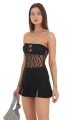Lace Cutout Strapless Dress in Black