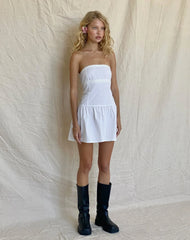 Faelyn Bandeau Mini Dress In Poplin White