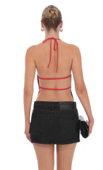 Satin Cowl Neck Top in Red