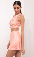 One Shoulder Two Piece Set in Salmon