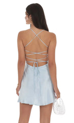 Satin Sequin Bust Dress In Light Blue